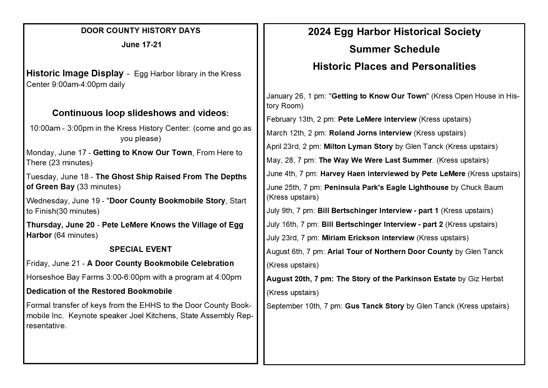 Events – Egg Harbor Historical Society